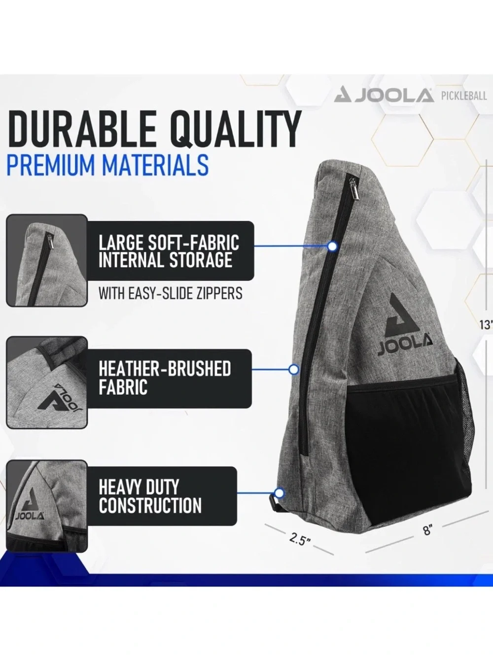 JOOLA Pickleball Sling Backpack Sport Lightweight Bag Gray Mesh Pocket w/Hook